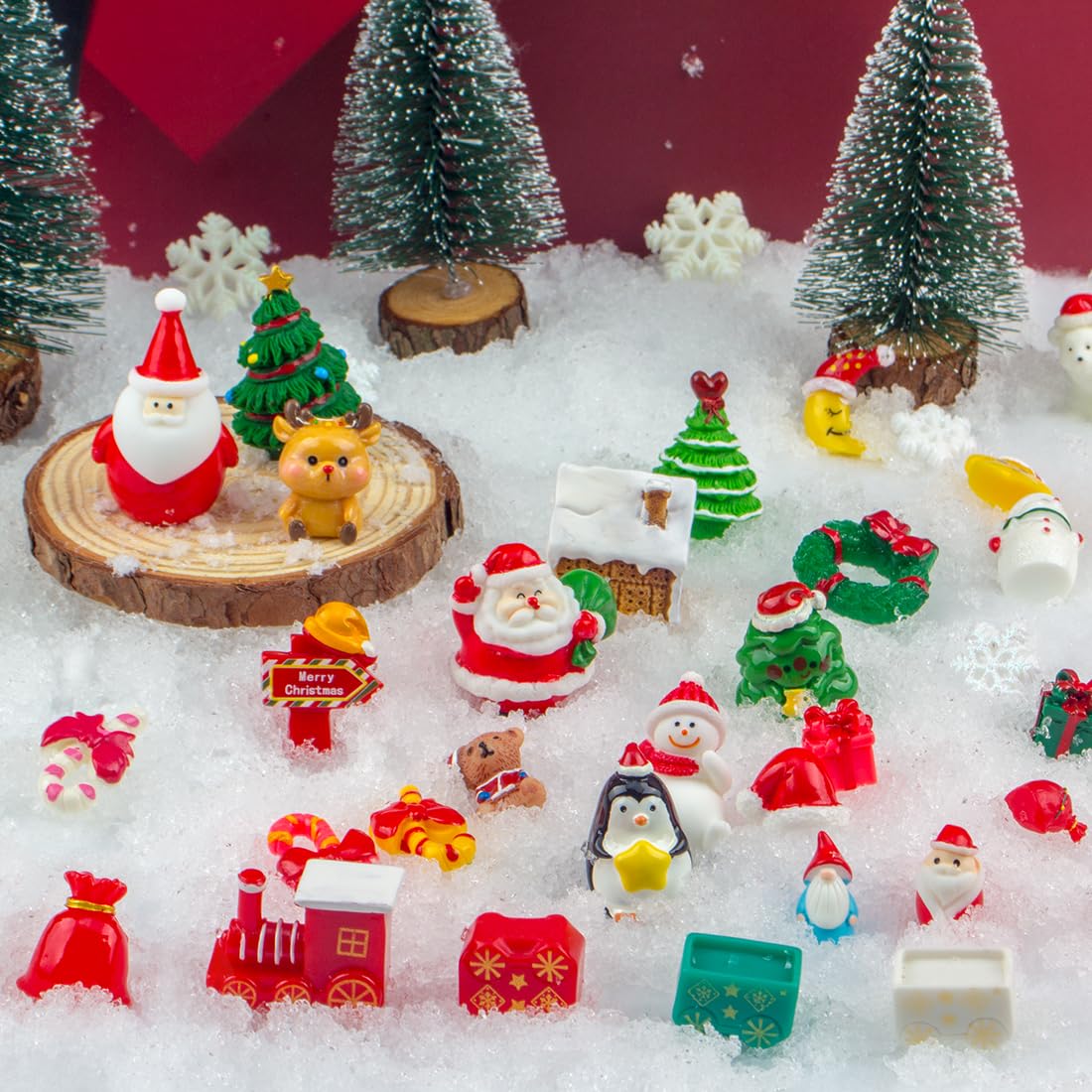50PCS Miniature Christmas Figurines Set - Mini Resin Christmas Decorations with Snowflakes  Santa  Snowman  Tree  Gifts - Mini Resin Figures for Crafts  Dollhouse & Holiday D?cor