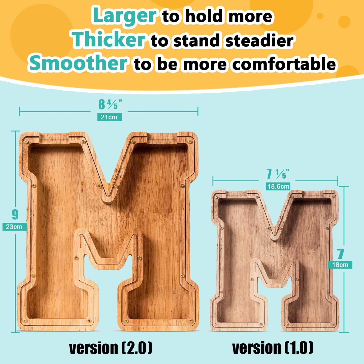 SummiDate Wooden Letter Piggy Bank| Piggy Bank for Boys Girls Toddler| Alphabet M Money Bank| Coin Bank Birthday Gift for Kids|Birthday Gift for Kids (M)