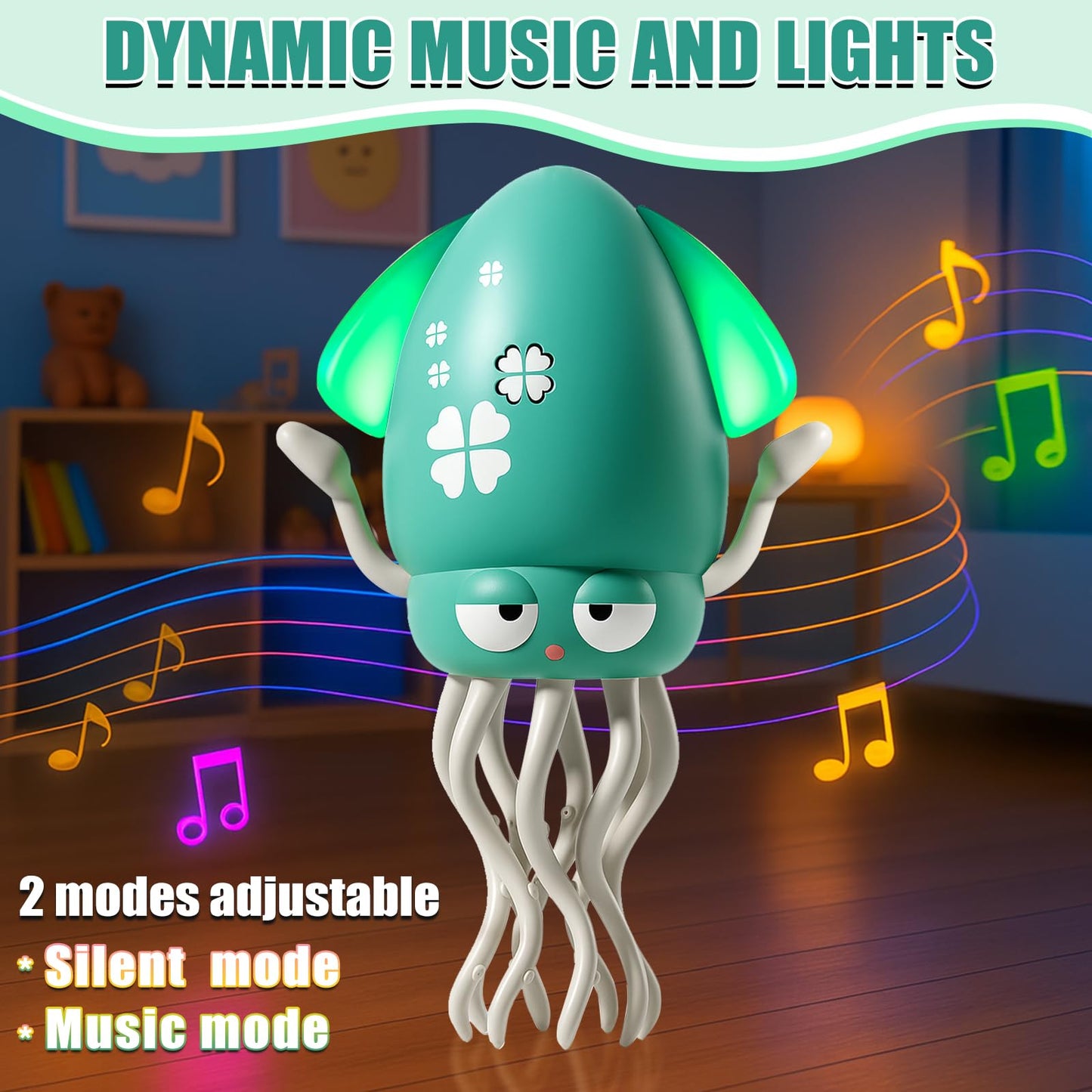 Magic Dancing Octopus Toy  Smart Tentacle Explorer  Wiggly Wonder Interactive Fun Octopus  Crawling Dancing Automatic Obstacle Sensor Toys  Crazy 8-Leg Wiggly Robotic with Music (Green)