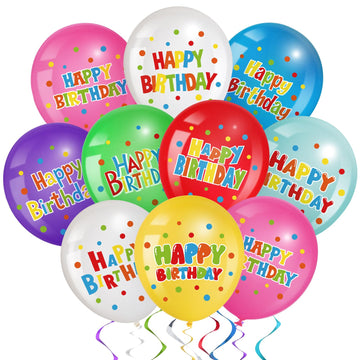 Suilung 45 Pcs Happy Birthday Latex Balloons 12 Inch Colorful Balloons for Birthday Supplies Indoor Outdoor Decorations