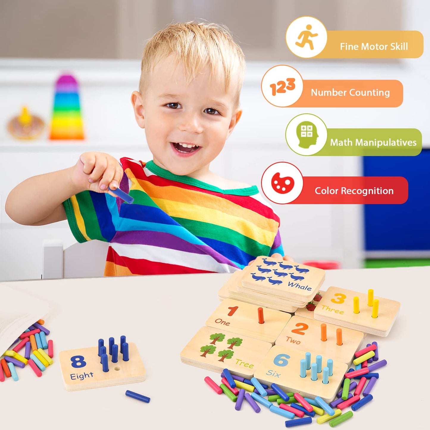 Atoylink Wooden Counting Peg Board Kindergarten Math Manipulatives Number Counting Toys For Toddlers Learning Materials Montessori Educational Toys For 2 3 4 Year Old Boys Girls Gifts