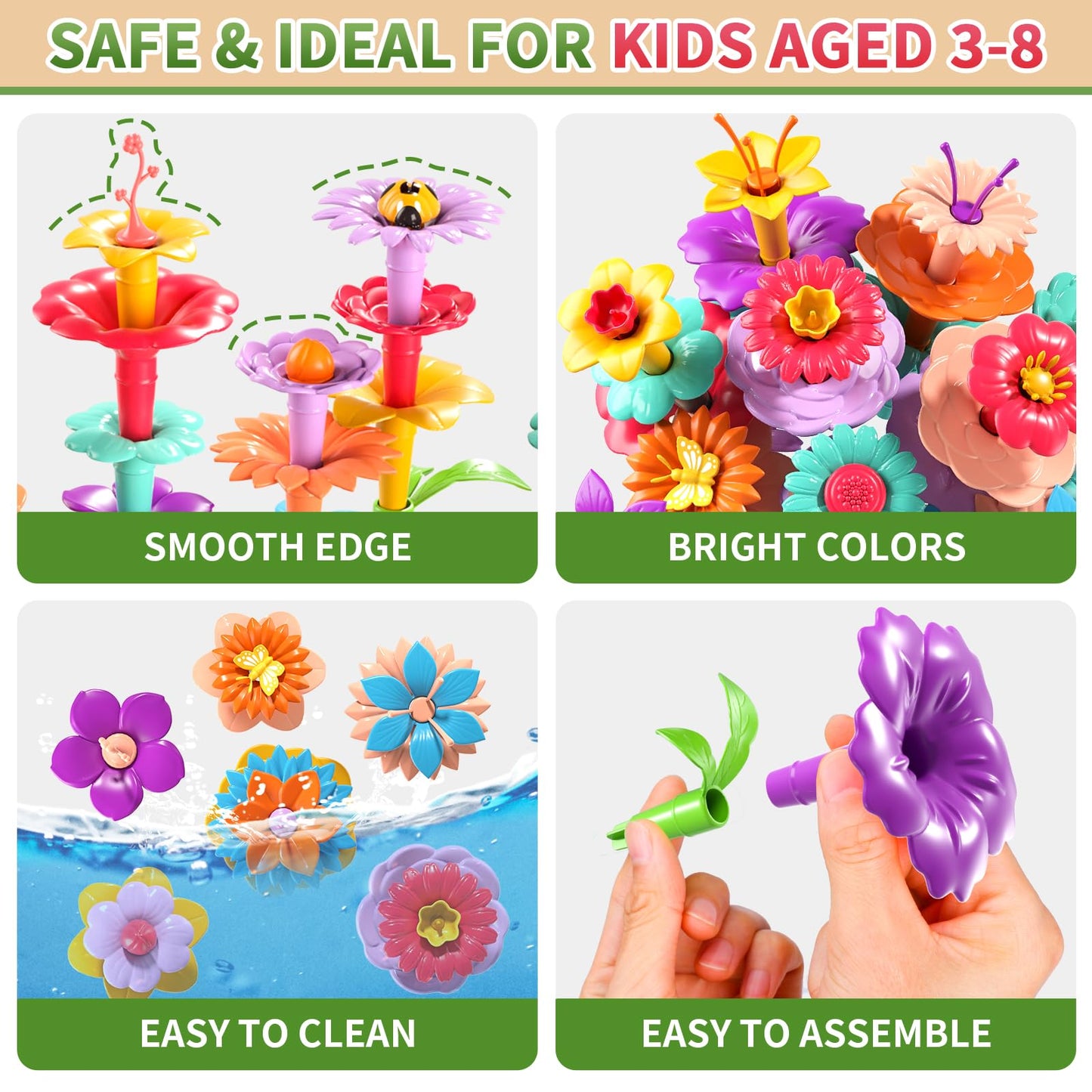 Garbo Star Flower Garden Building Toys For Girls, Educational Activity Preschool Birthday Gifts For 3 4 5 Year Old Girls, Toddle
