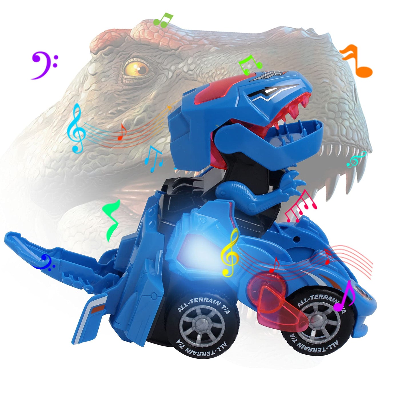 huwairen Dinosaur Toys for 3-6 Year Old Boys for Kids Transforming Dinosaur Car with LED Light and Music Gifts for 4-7 Year Old