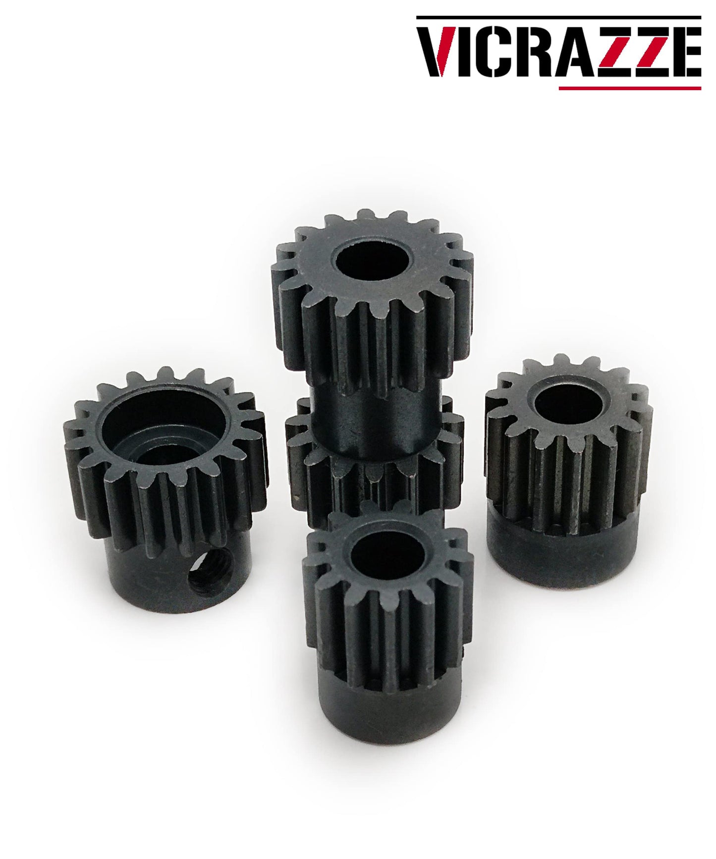 VICRAZZE 32p 5mm Pinion Gear Set 13T 14T 15T 16T 17T with 1/8 inch(3.175mm) Coupler and hex Key for 0.8 Metric Pitch RC Buggy Ca