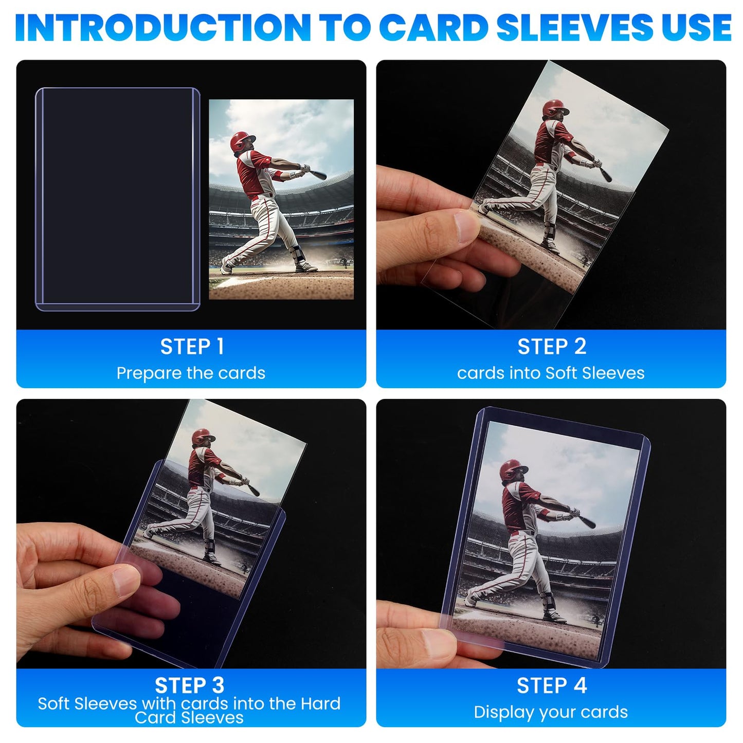 ZENOWICK 1000 Card Sleeves - 500 Hard Plastic Toploaders & 500 Clear Penny Sleeves for Baseball & Football Trading Cards, 3 x 4