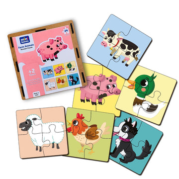 Mini Leaves 4 Piece Wooden Puzzle For Kids - Set Of 6 Farm Animals Jigsaw Puzzle - Puzzles For Kids For Age 2 And Above - Safe &