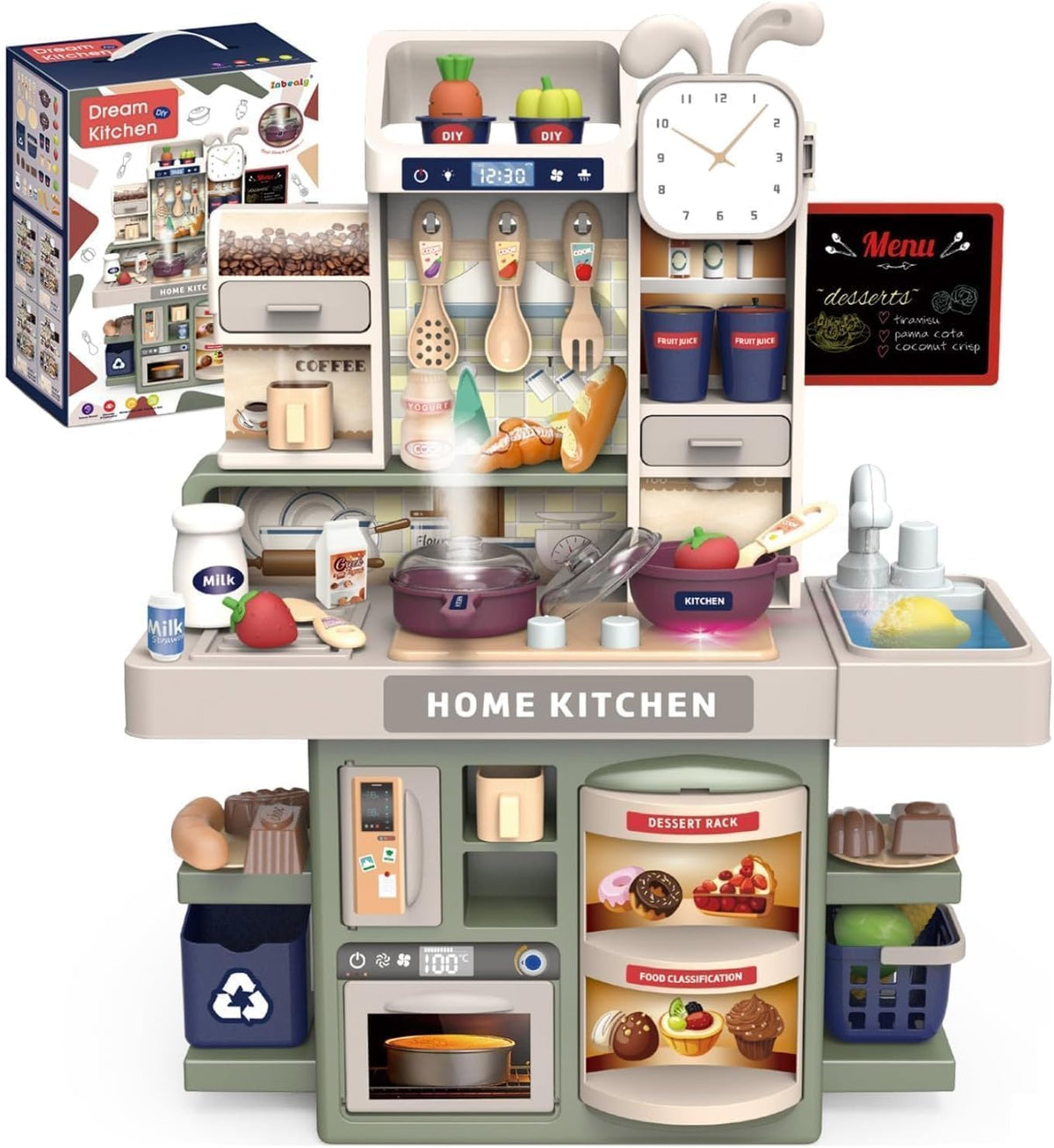 Kids Pretend Play Kitchen Set with Lights, Sounds & Accessories | Multifunction Toy Kitchen Playset with Sink
