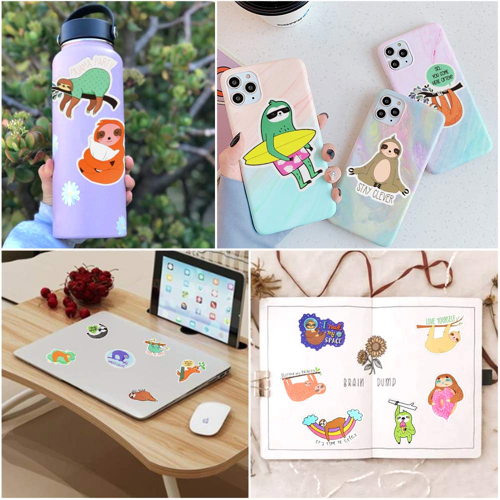 SUSIHI Sloth Stickers for Kindle Kids Sloth Stickers for Water Bottles Scrapbook Laptop Book Waterproof(50 Pcs)