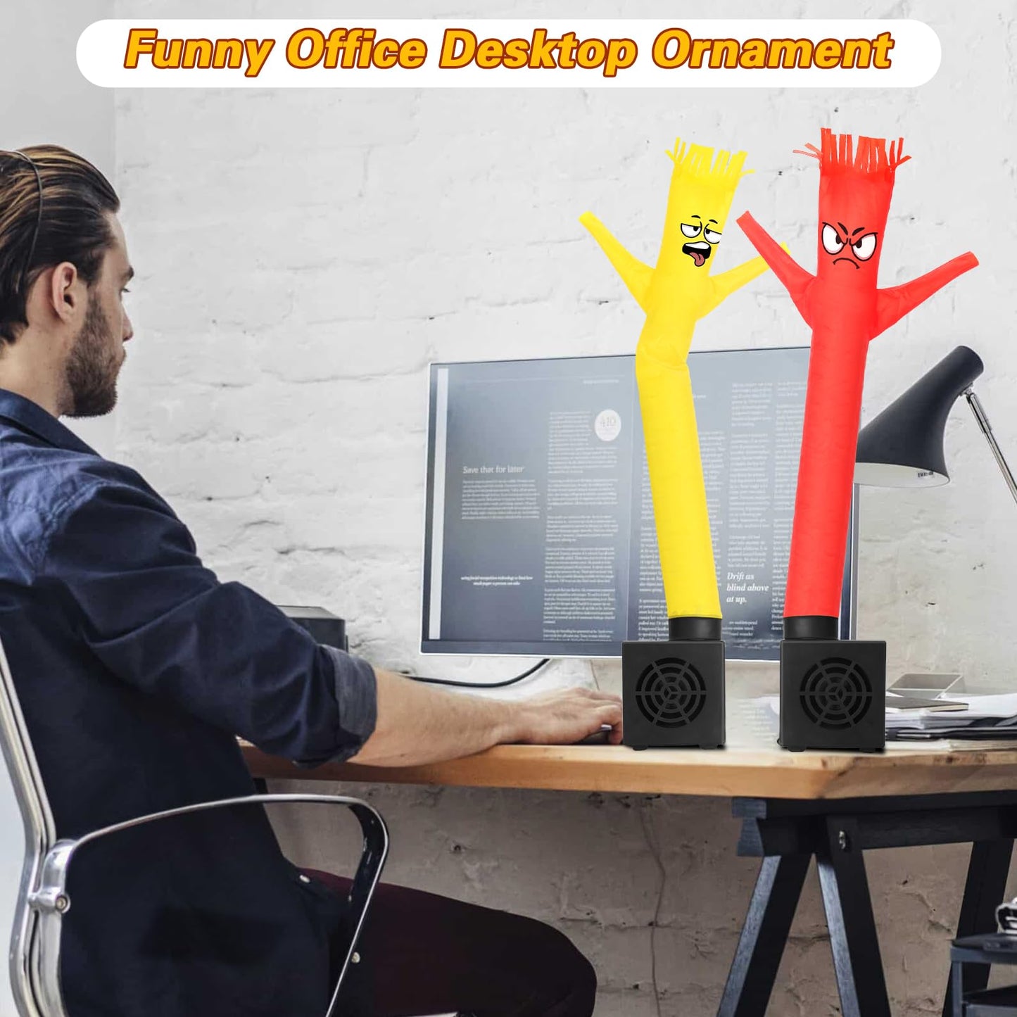 Homqyte Mini Inflatable Tube Man Novelty Gag Gifts Wacky Waving Inflatable Tube Guy Desktop With Blower For Christmas White Elep