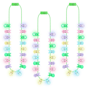 3PCS Easter Necklace Decorations, Light up Easter Bunny Pendant Necklaces, Colorful Indoor Outdoor Accessories, Bunny Necklace f