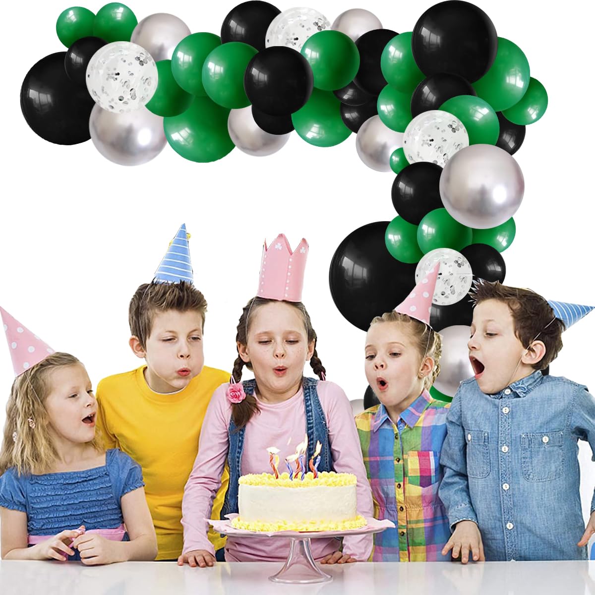 Cunnikku Balloon Garland Arch Kit - 122PCS Black Dark Green Silver Rubber Balloons for Jungle Birthday Baby Shower Graduation Party