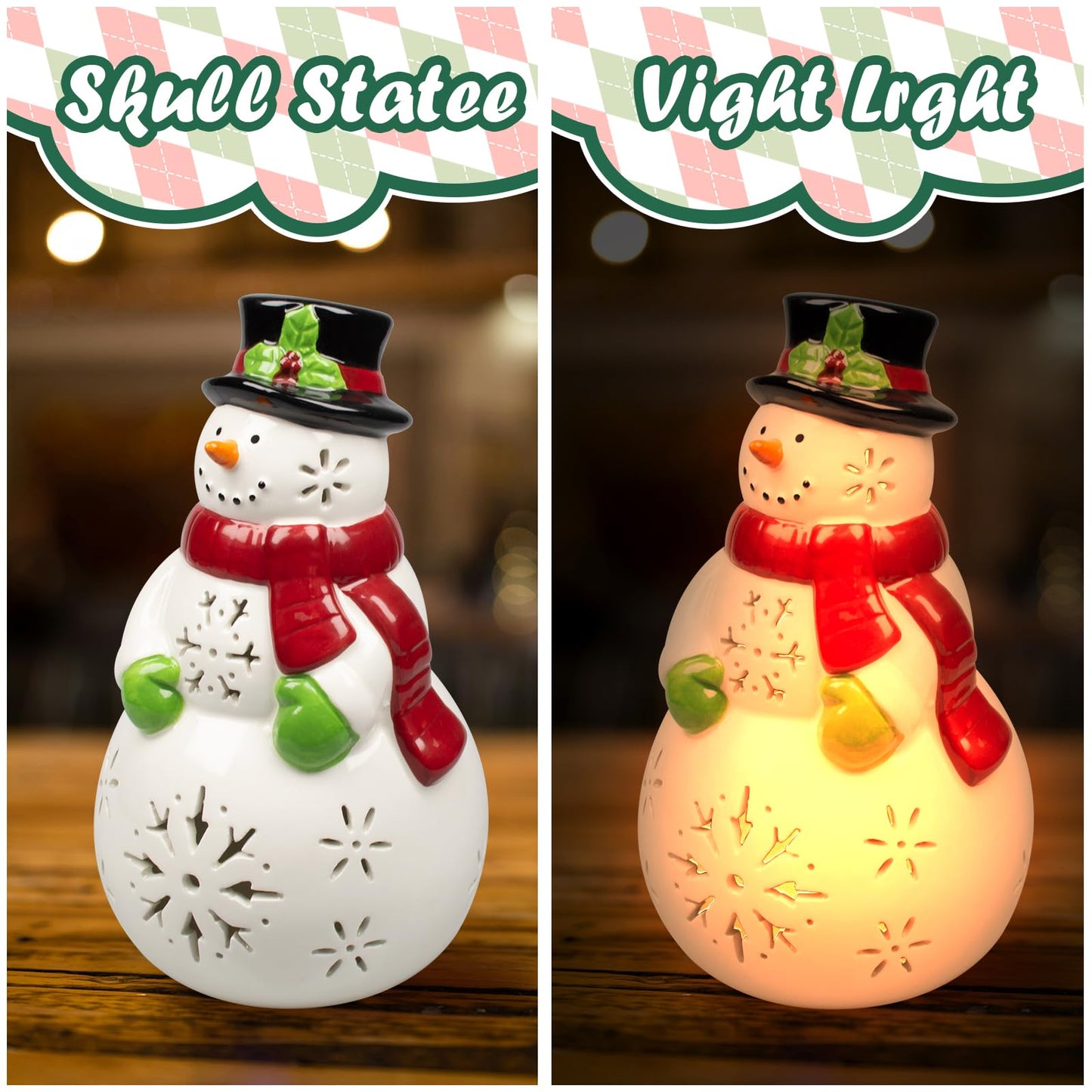 Lihome Snowman Decorations - Led Ceramic Snowman Christmas Decorations For Bedroom Unique Gifts For Mom Grandma