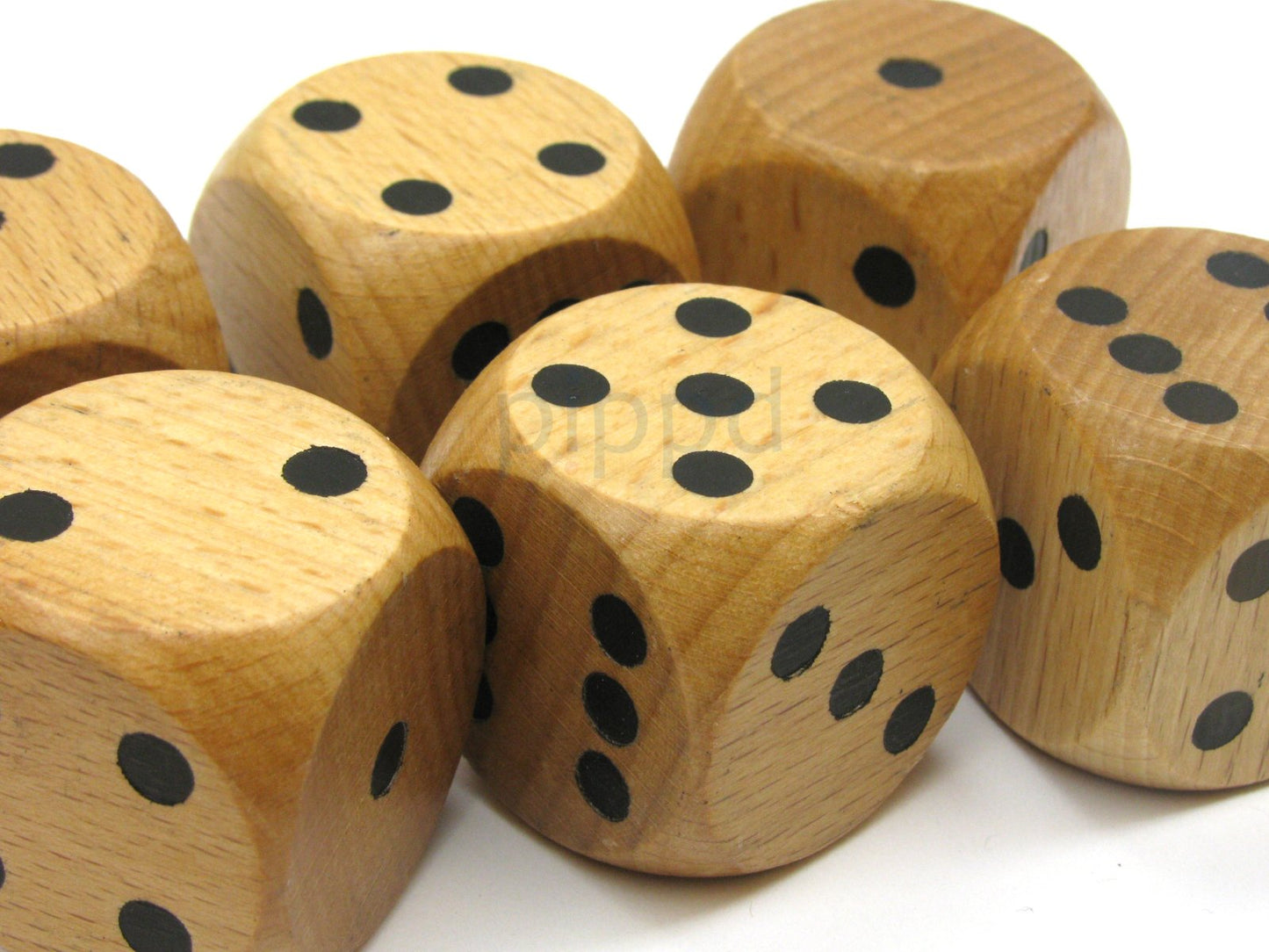 Koplow Games Set of 6 D6 Large Jumbo 30mm Rounded Wood Dice - Wooden with Black Pips