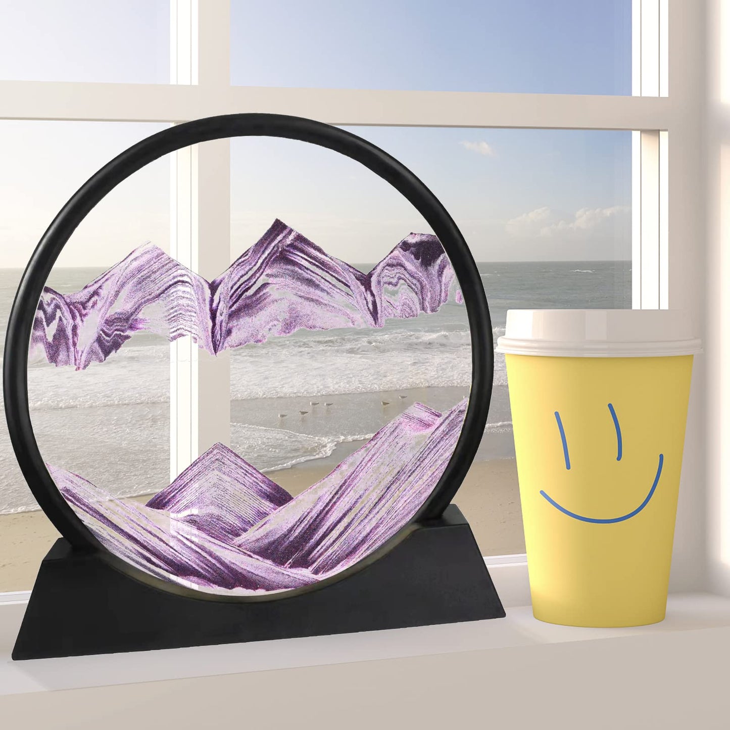 Winthfure Moving Sand Art Picture-3D Deep Sea Sandscape In Round Glass Flowing Sand Frame,Kid'S Large Desktop Dynamic Art Toys,R