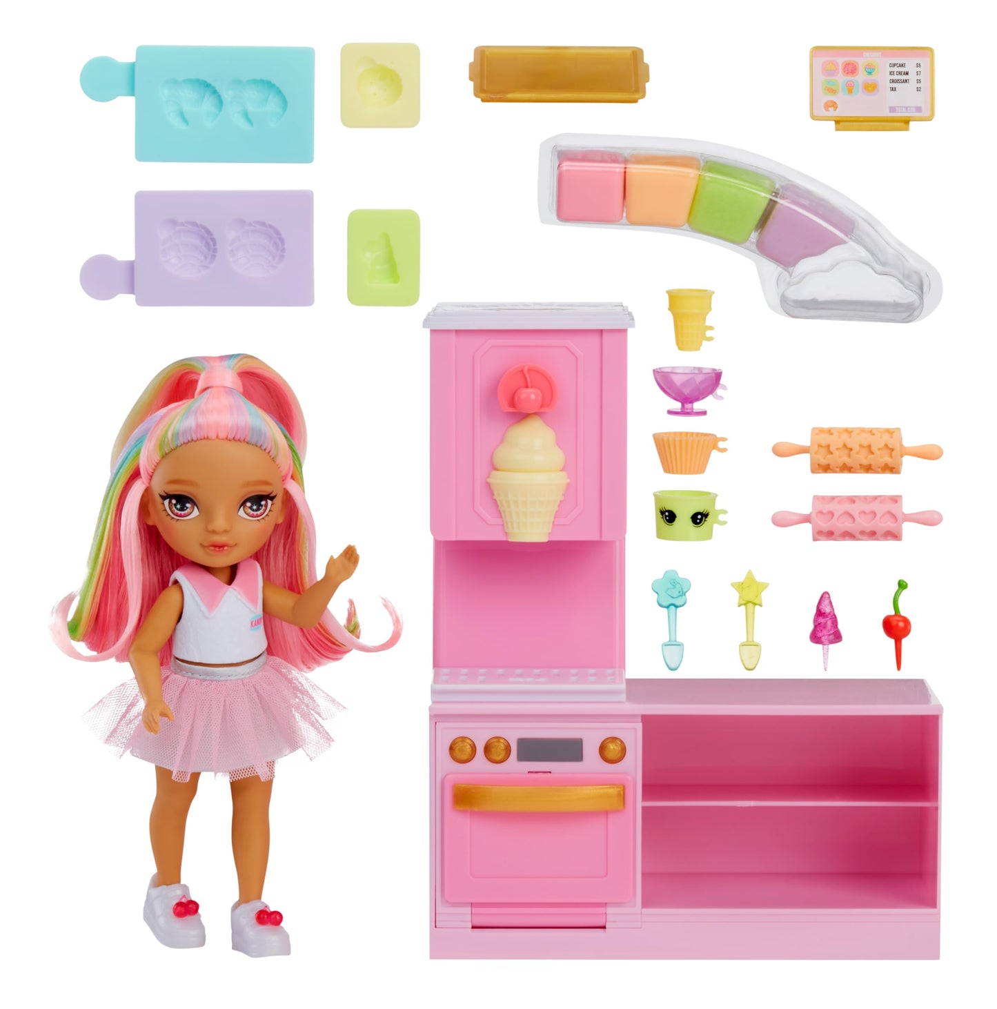Rainbow High Littles Dessert Shop Playset + Small Doll (Pink 5.5, Make Ice Cream And Sweets, Kids Gift 4+