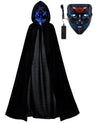 Kids Full Length Hooded Velvet Cloak Halloween Cape Costumes With Blue Led Light Up Scary Mask (47'/120Cm)