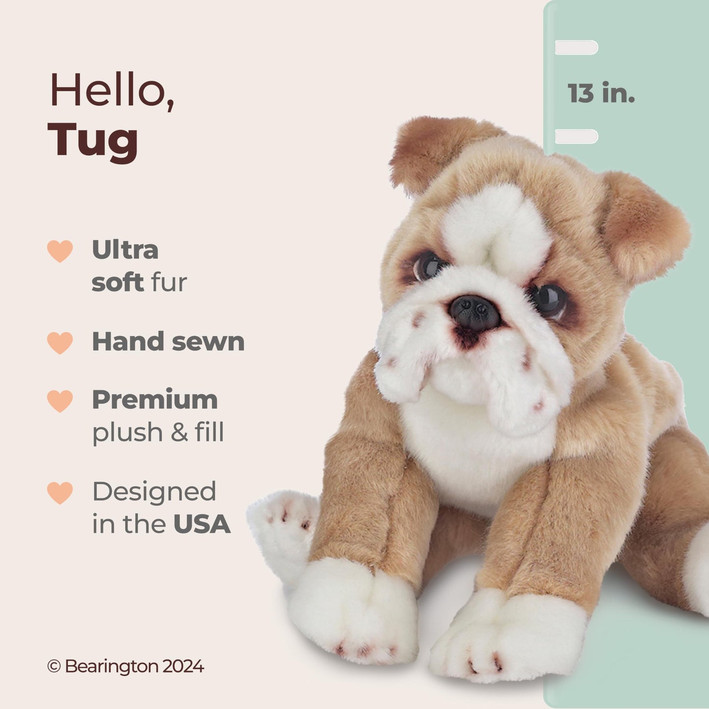 Bearington Bulldog Plush Toy - 13" Dog Stuffed Animal, Soft Plush Fabric, Kids' Toy, Model 842878033243