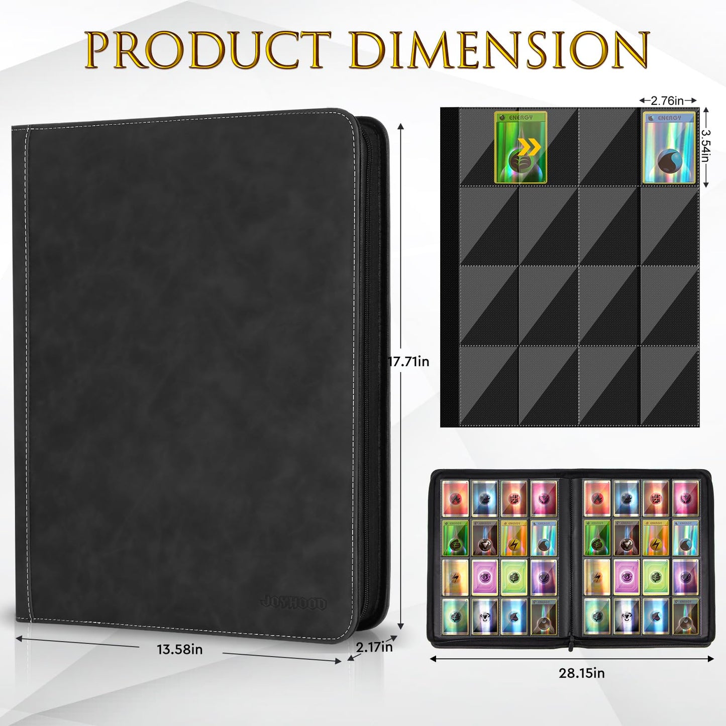 JoyHood Card Binder for Trading Card  Card Collection Binder with 16 Pocket - Hold Up to 1024 Cards  Card Album Holder compatible with TCG/PM/MTG/OPCG/YGO Card (Black  16 Pockets)