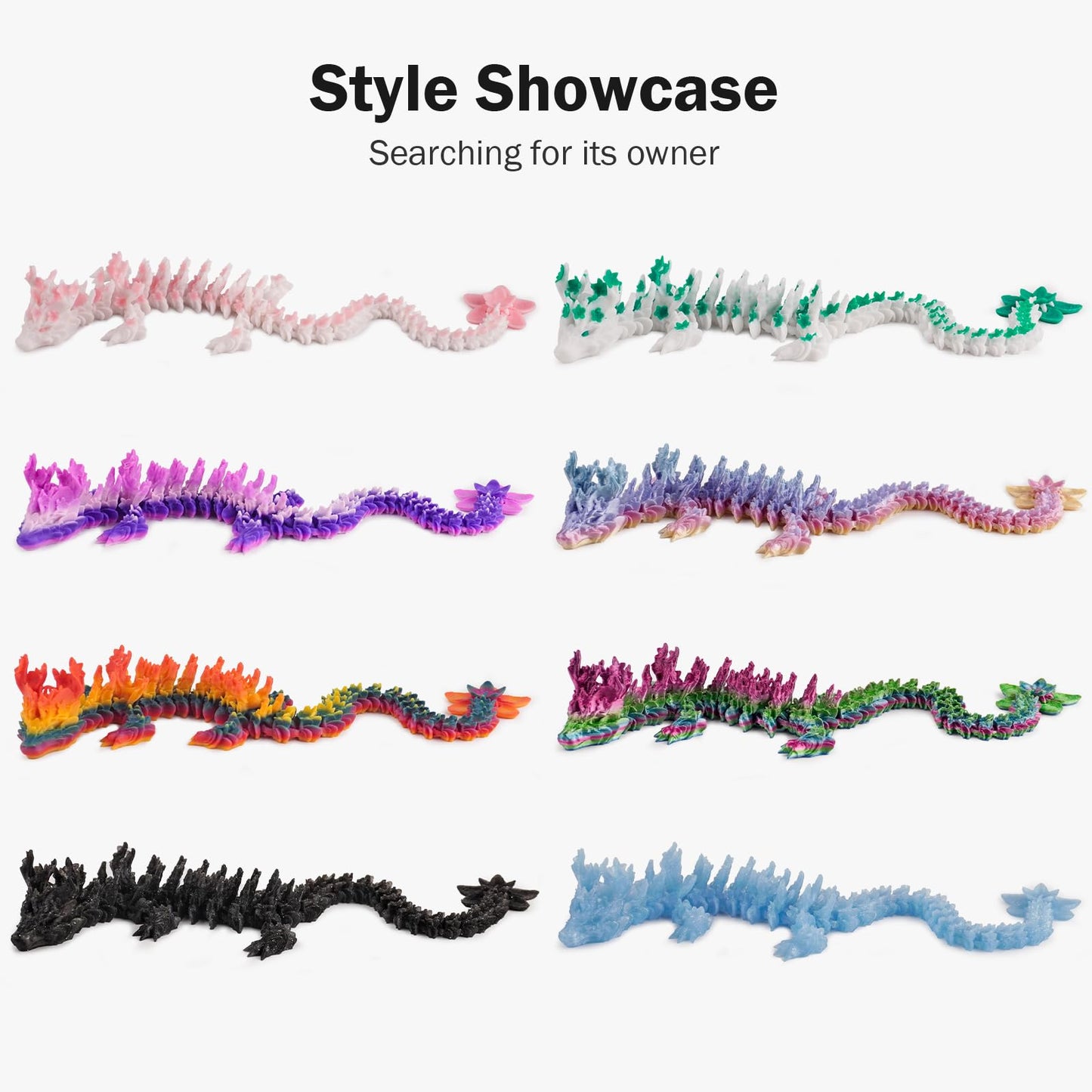 Generic 3D Printed Articulated Dragon Model - 12" Midnight Blossom Fantasy Decoration