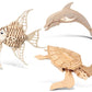 Puzzled Bundle Of Angel Fish, Dolphin & Green Turtle Wooden 3D Puzzles Construction Kits, Ocean Life Educational Diy Toys Assemble Model Unfinished Wood Craft Hobby Puzzles To Build & Paint - 3 Pack