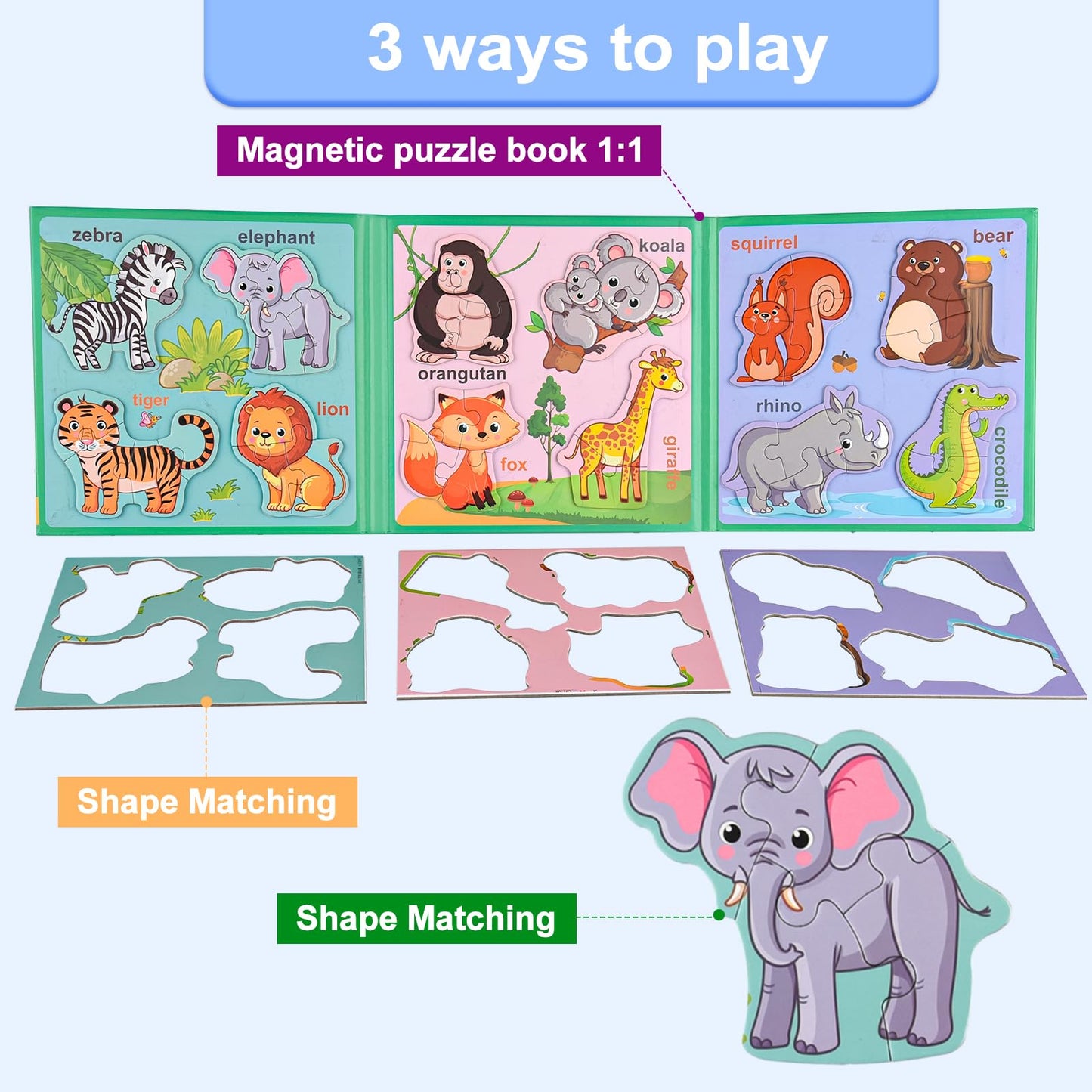 Astaron 3D Magnetic Animal Puzzle With 60 Puffy Stickers For Toddlers, 41 Pieces Puzzles Preschool Education Learning Travel Toy