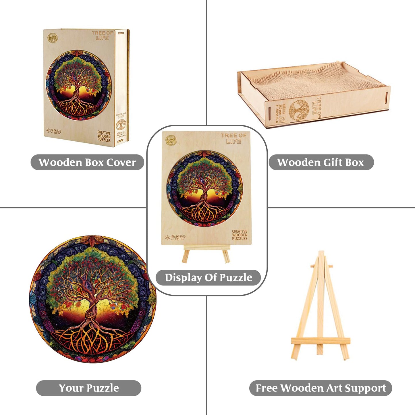 Wooden Puzzles for mature-themeds  Tree of Life Wooden Jigsaw Puzzles for mature-themeds  Wood Puzzles mature-themed  Unique Shape Wood Cut Puzzles  Birthday Gifts for Family Friend (M-11.4 * 11.4in-190 pcs)