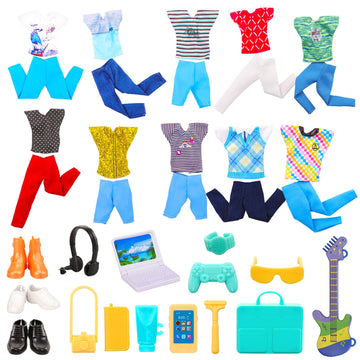 Miunana 20 Pcs Male Doll Clothes And Accessories 5 Suits For 12 Inch Boy Dolls Clothes And 9 Pcs Doll Accessories With 3 Pairs O