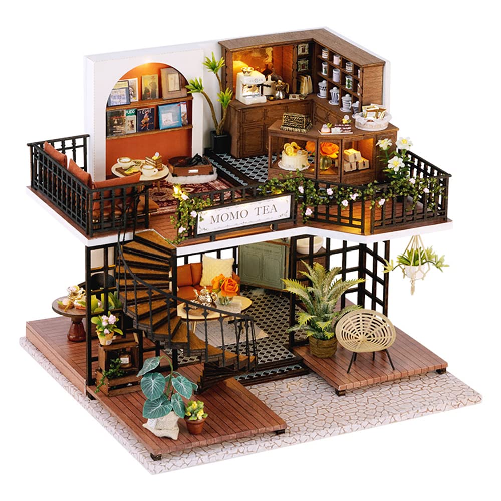 Kisoy Dollhouse Miniature with Furniture Kit  Handmade DIY House Model for Teens mature-themed Gift (Forest Teahouse)