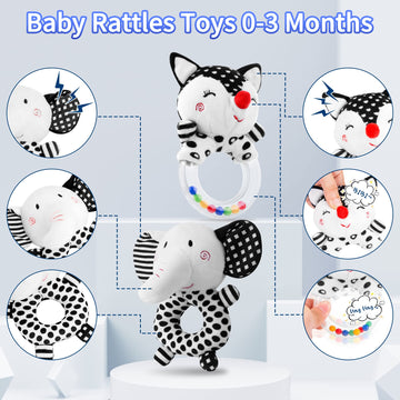 Fpvera Baby Rattles 0-6 Months: Soft Rattles For Babies 0-6 Months Newborn Sensory Toys, High Contrast Black And White Baby Toys 0-3 Months Plush Rattle Toy For Infant Boys Girls Shower Gift, 2Pcs
