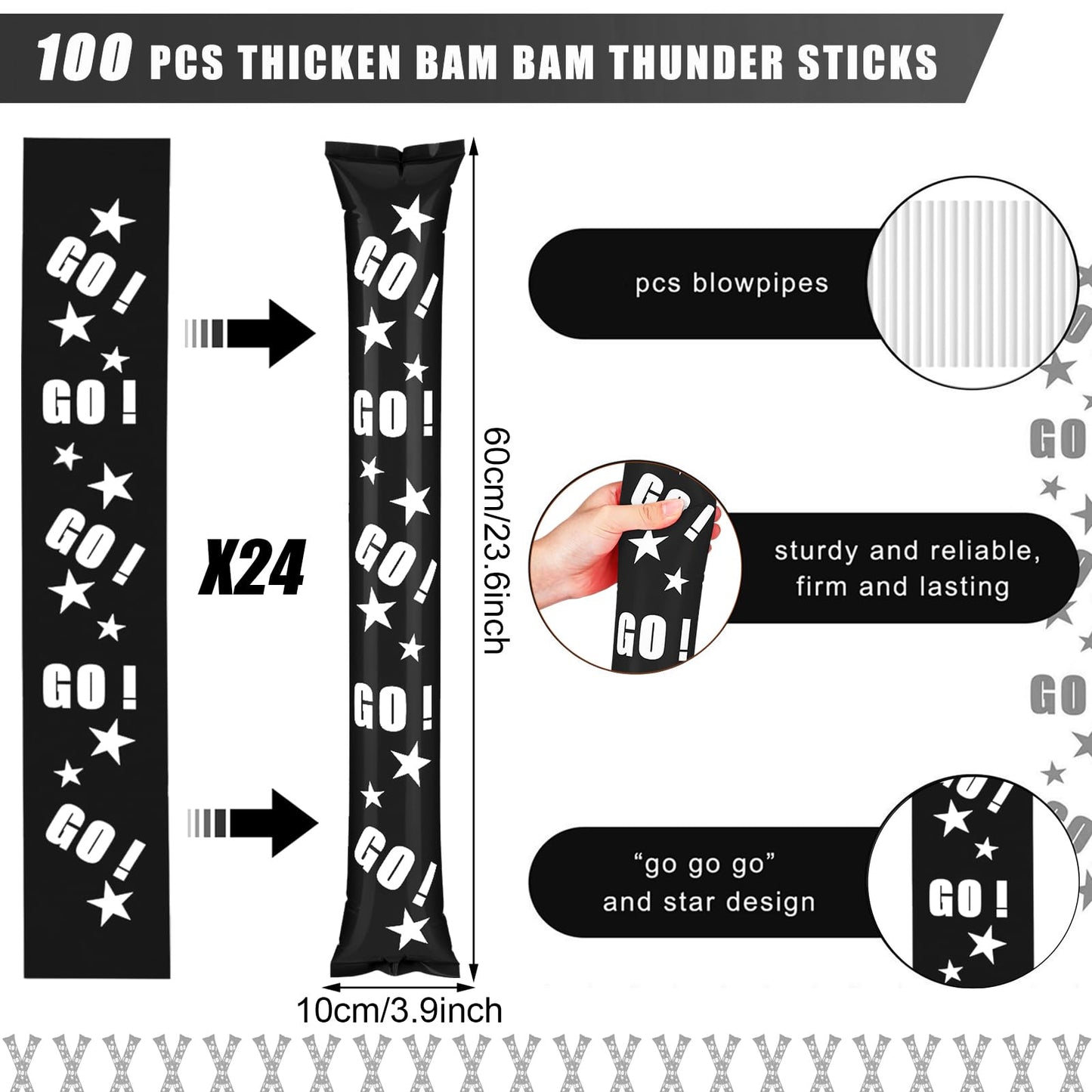 Hungdao 100 Pcs Thunder Sticks Spirit Boom Sticks Cheerleading Football Noise Makers Inflatable Noisemakers for Party Dance Bask