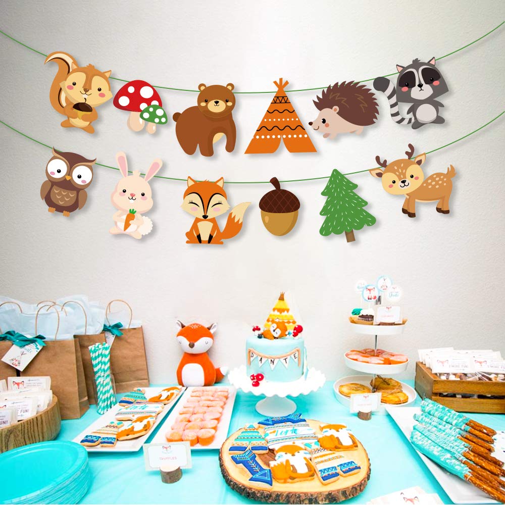 Cc Home Woodland Creatures Banner Forest Animal Friends Bunting Banner For Kids,Boys,Baby Shower,Birthday Party Decoration