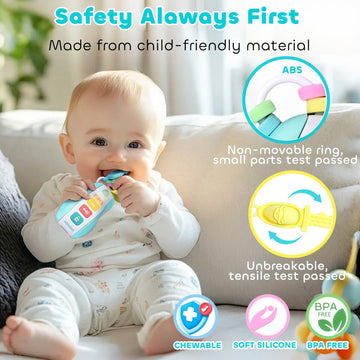 Momuse Baby Teething Relief Toys For 6-12 Months, Baby Teether Keys Car Musical Toy For 6 9 12 18 36 Months, Food Grade Silicone