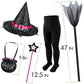 Light-Up Witch Costume for Little Girls Halloween Dress Up - Pink&Black Glowing Witch Costume Party Set with Broom & Hat & Wand & Bag & Pantyhose 4T 5T