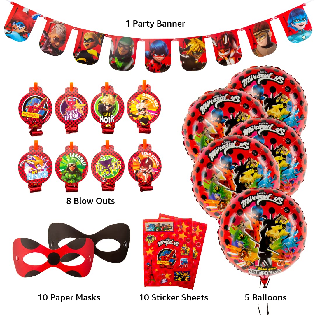 Miraculous Ladybug Party In A Box Kit - Celebration, Birthday Party, Toddlers– 100 Plus Pieces - Cat Noir - Party Supplies - Officially Licensed (Complete Kit)