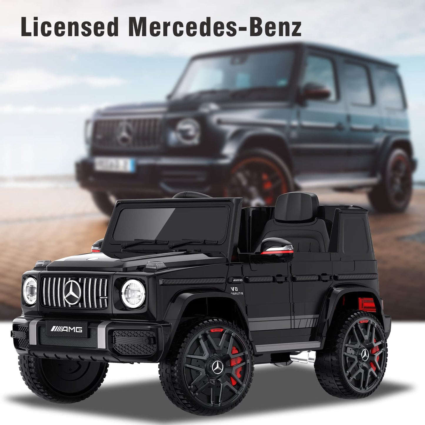 Anpabo 24V 4Wd Licensed Mercedes-Benz G63 Ride On Car W/Parent Remote Control, 4Wd/2Wd Switchable, Real-Time Battery Level, Led Headlight & Music Player, Ideal Electric Car For Kids, Black