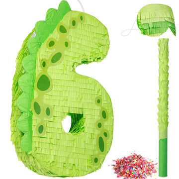 Poen 16 Inch Dinosaur Piata Number Piata for Boys Birthday Party Supplies with Bat and Eye Mask for Dinosaur Birthday Party Dino