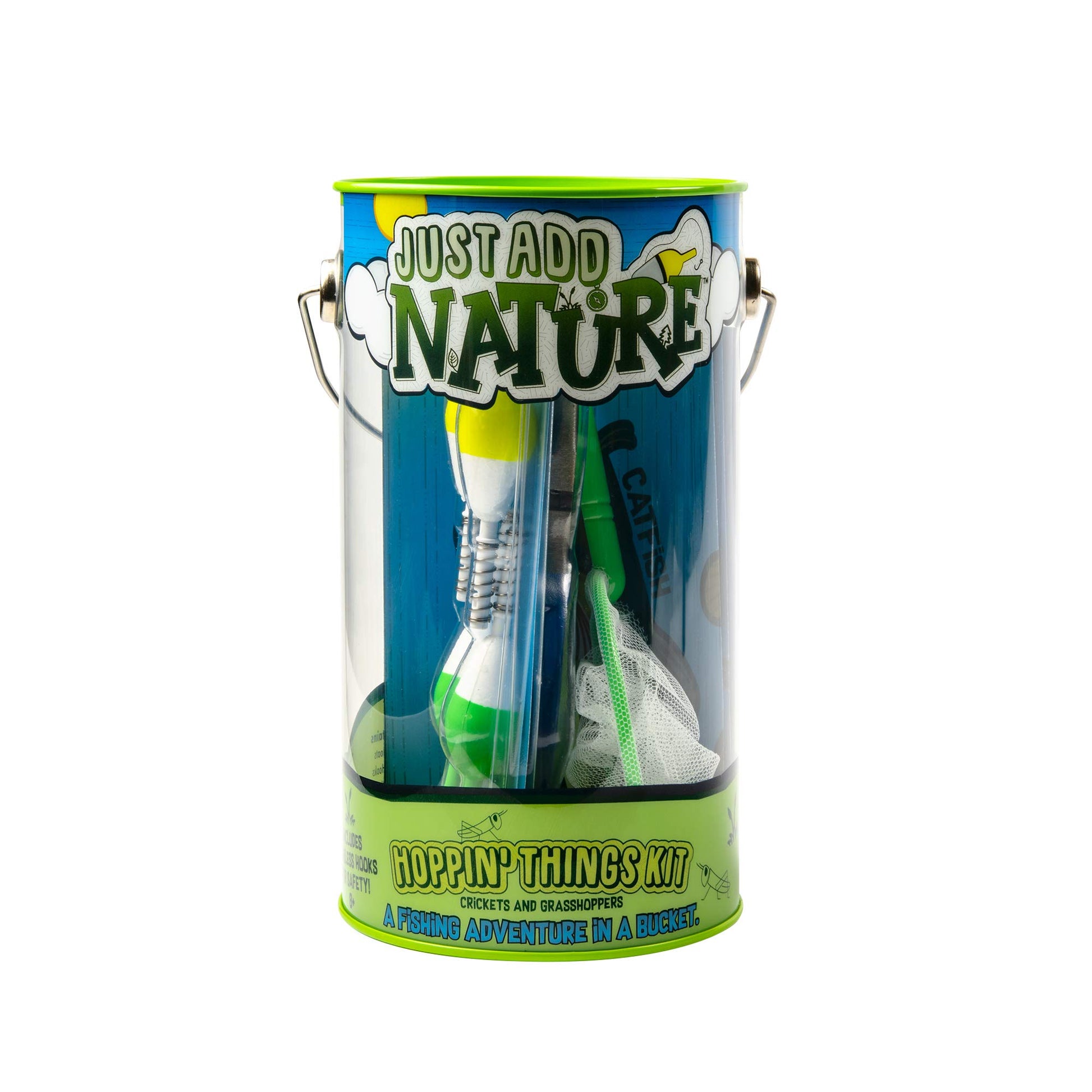 Just Add Nature Fishing Adventure In A Bucket Beginner Fishing Kit For Kids - Teaches Kids How To Fish - Includes Hooks, Tools A