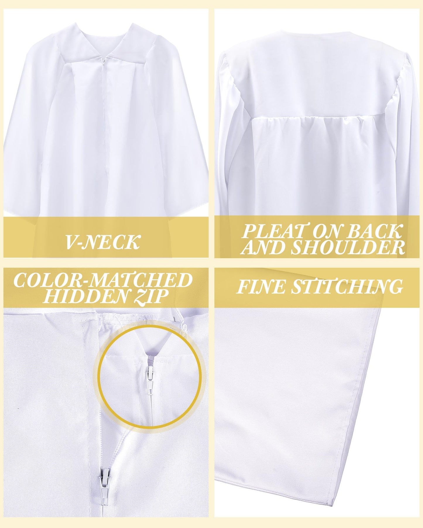 Toulite 3 Pcs Unisex Matte Choir Robes Kids Graduation Gown for School Judge Robes Costume for Baptism Church Event Pastor(Size