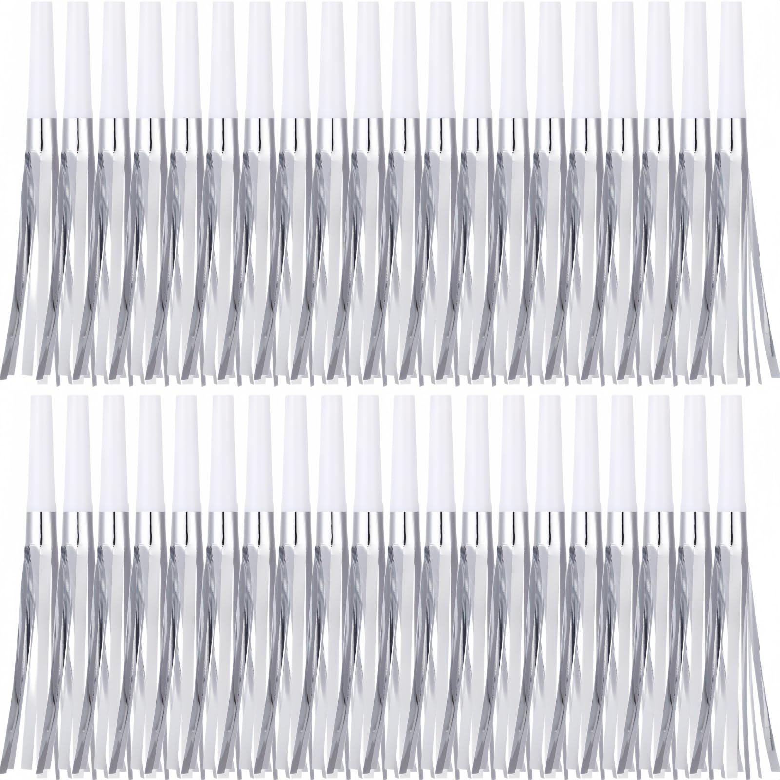 Lcpqmzgh 30 Pcs Gold Noise Makers, Metallic Fringed Noise Makers For New Year Party Favor Supplies, Silver White