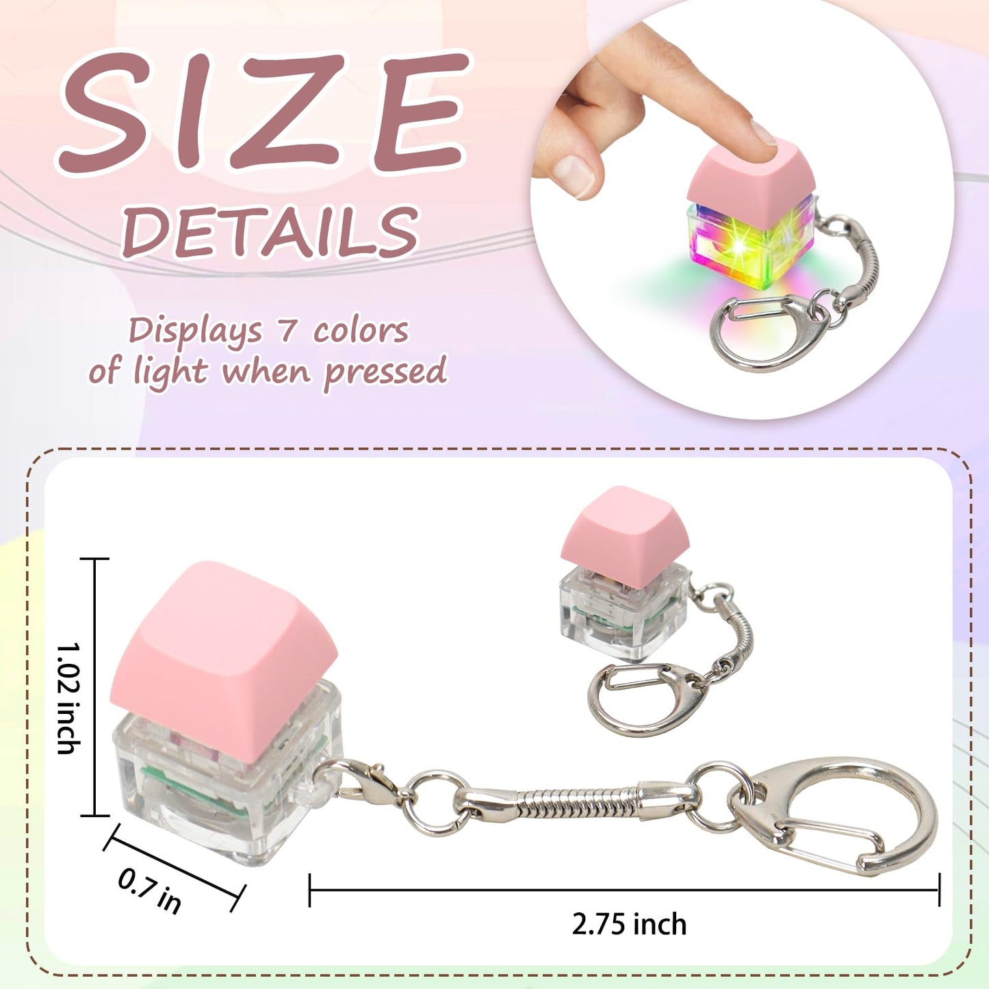 Keyboard Fidget Toys For Adults Keyboard Clicker With Led Light Keychain Fidget Sensory Fun Toys For Anxiety Decompression (Pink, 1P)