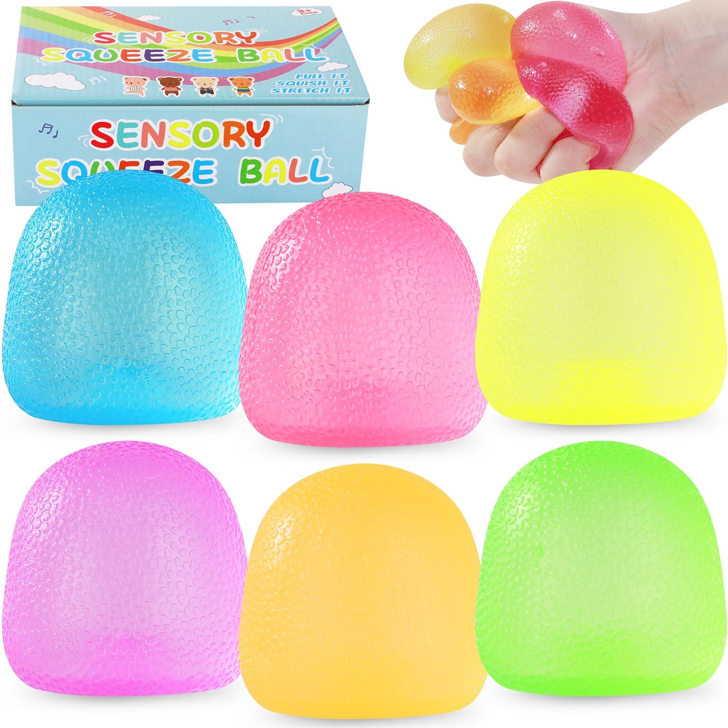 Fidget Toys Squishy 6Pack, Stress Cube Squishies Anxiety Stress Relief, Ice Squishy Stress Cube Sugar Balls, Sensory Toys for Ki