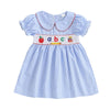 Toddler Girl Back To School Clothes Embroidery Smocked Dress Doll Collar Sundress First Day Of Pre Kindergarten Outfit (Abc Appl