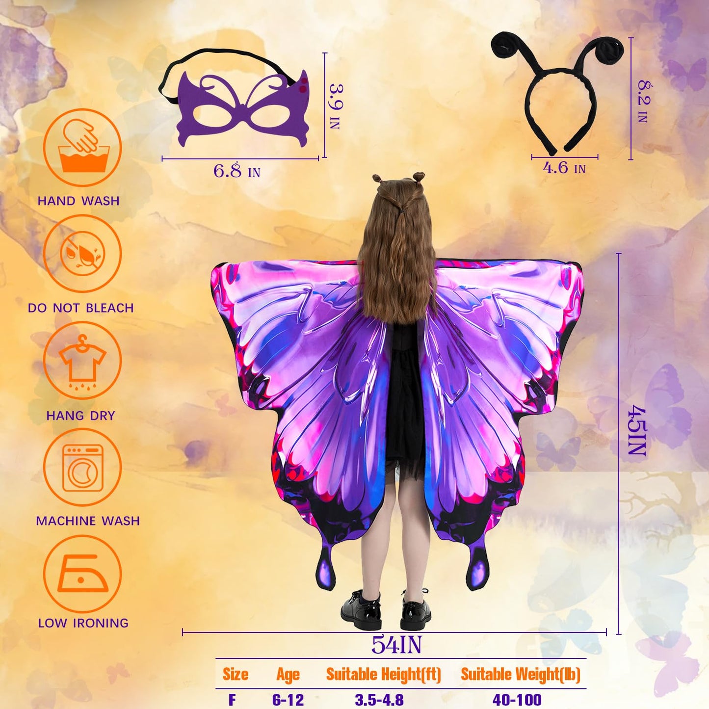 WhiteUniQoon Butterfly Costume Halloween Costumes for Girls Kids, Butterfly Wings Costume Cape Shawl for Girls Fairy Wing (014)