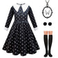 Yuegoo Black Costume Dress For Girls Halloween Costumes Cosplay Party Dress With Accessories 3-12Y (Black+White, 9-10 Years)