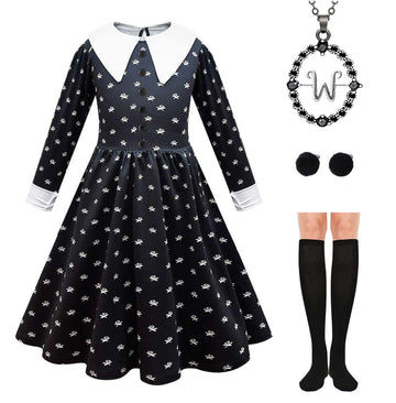 Yuegoo Black Costume Dress For Girls Halloween Costumes Cosplay Party Dress With Accessories 3-12Y (Black+White, 9-10 Years)