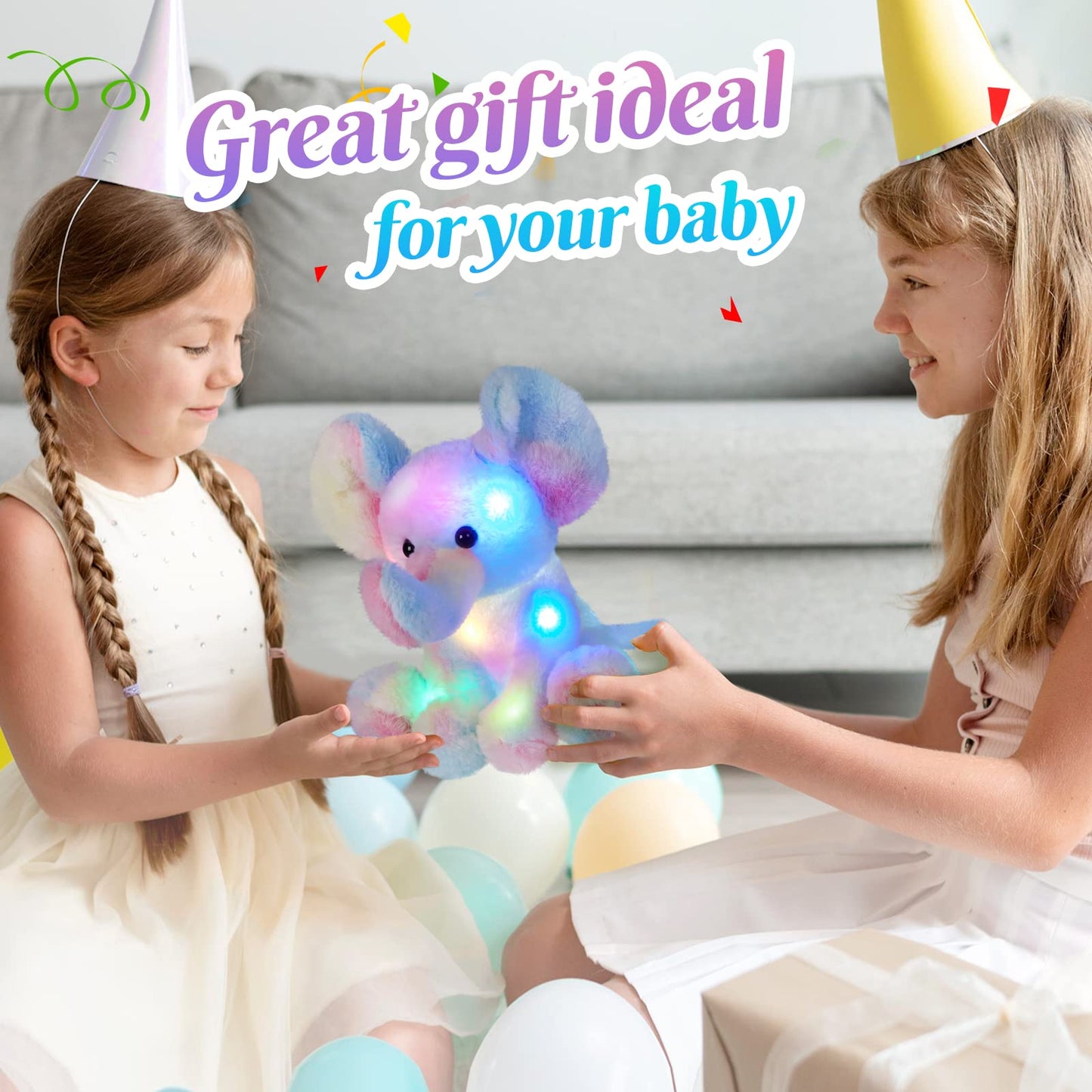 Glow Guards Light Up Rainbow Elephant Stuffed Animal,Soft Glowing Led Wildlife Animal Plush Toy With Night Lights &Lullaby,Ideal Gift Birthday Children'S Day For Toddler Kids,12''