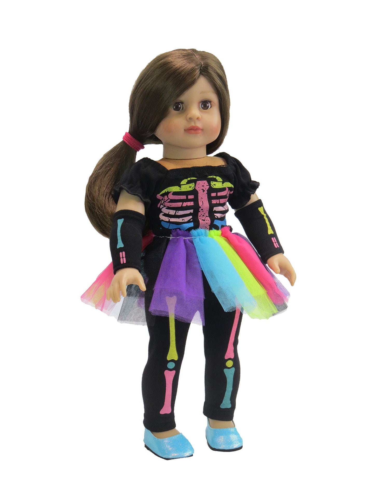 American Fashion World Electric Neon Skeleton Halloween Costume for 18-inch Dolls| enhanced Quality & Trendy Design | Dolls Clothes | Outfit Fashions for Dolls for Popular Brands