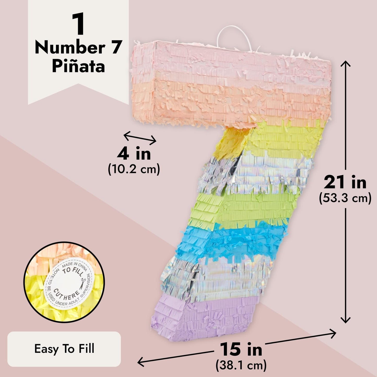 Blue Panda Large Number 7 Pinata For Girl'S 7Th Birthday Party Decorations, Rainbow Pastel (21X15X4 In)