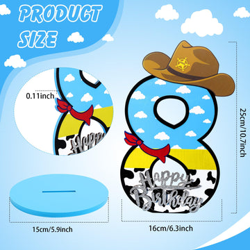 Vercraft Toy Theme 8th Birthday Party Number Centerpiece Cartoon Party Number Sign Blue Sky and White Cloud Cow Birthday Sign fo