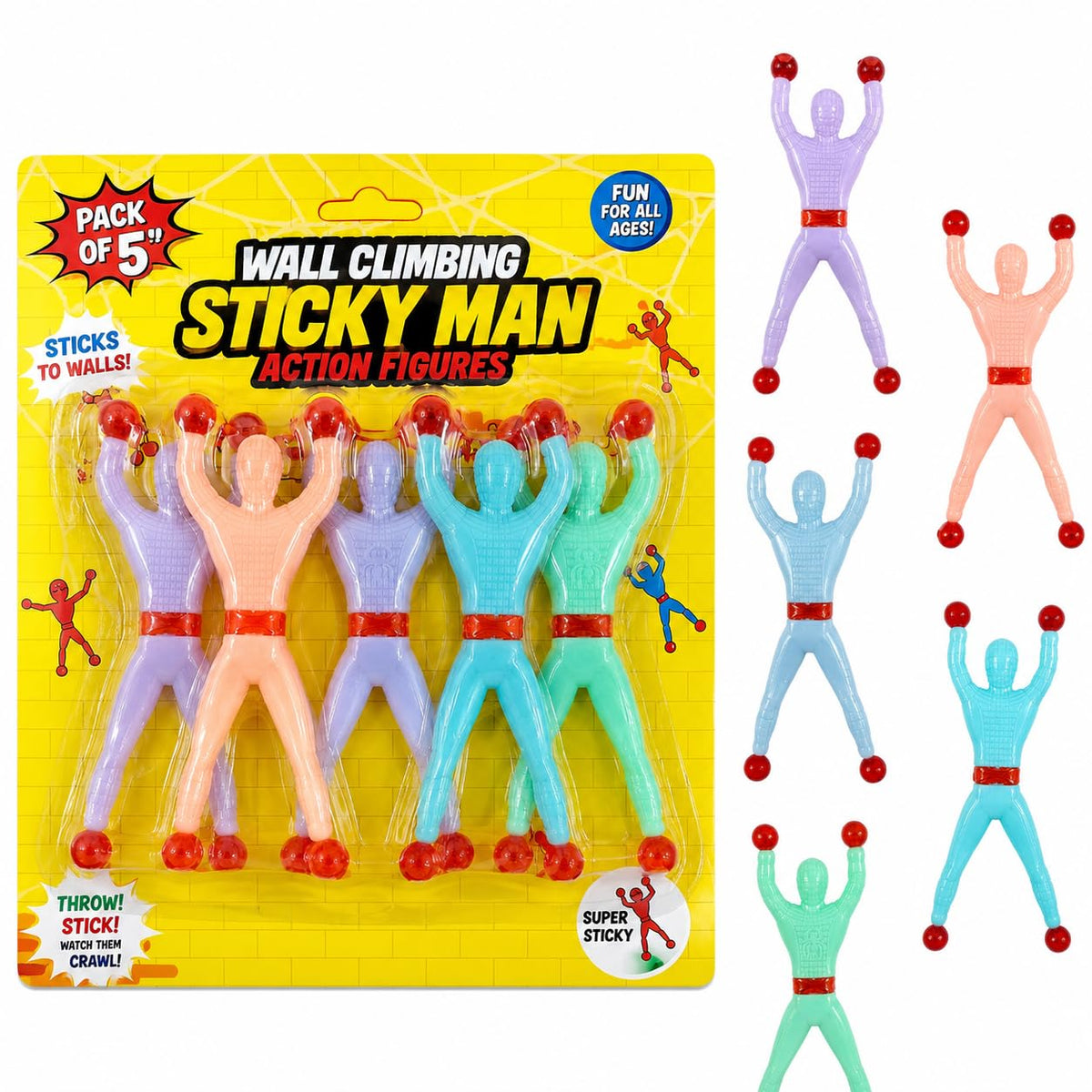 PUJI Wall Climbing Sticky Man Toy (Pack of 5)  Stretchy Climbing Action Figures for Kids, Sticky Wall Crawler Party Favor & Bir